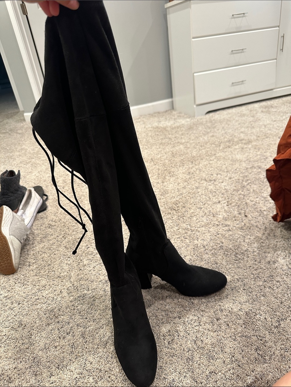 Kelly & Katie Black Suede Over-the-Knee Block Heel Boots